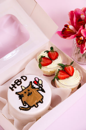 Mini bento cake with 2 matching cupcakes