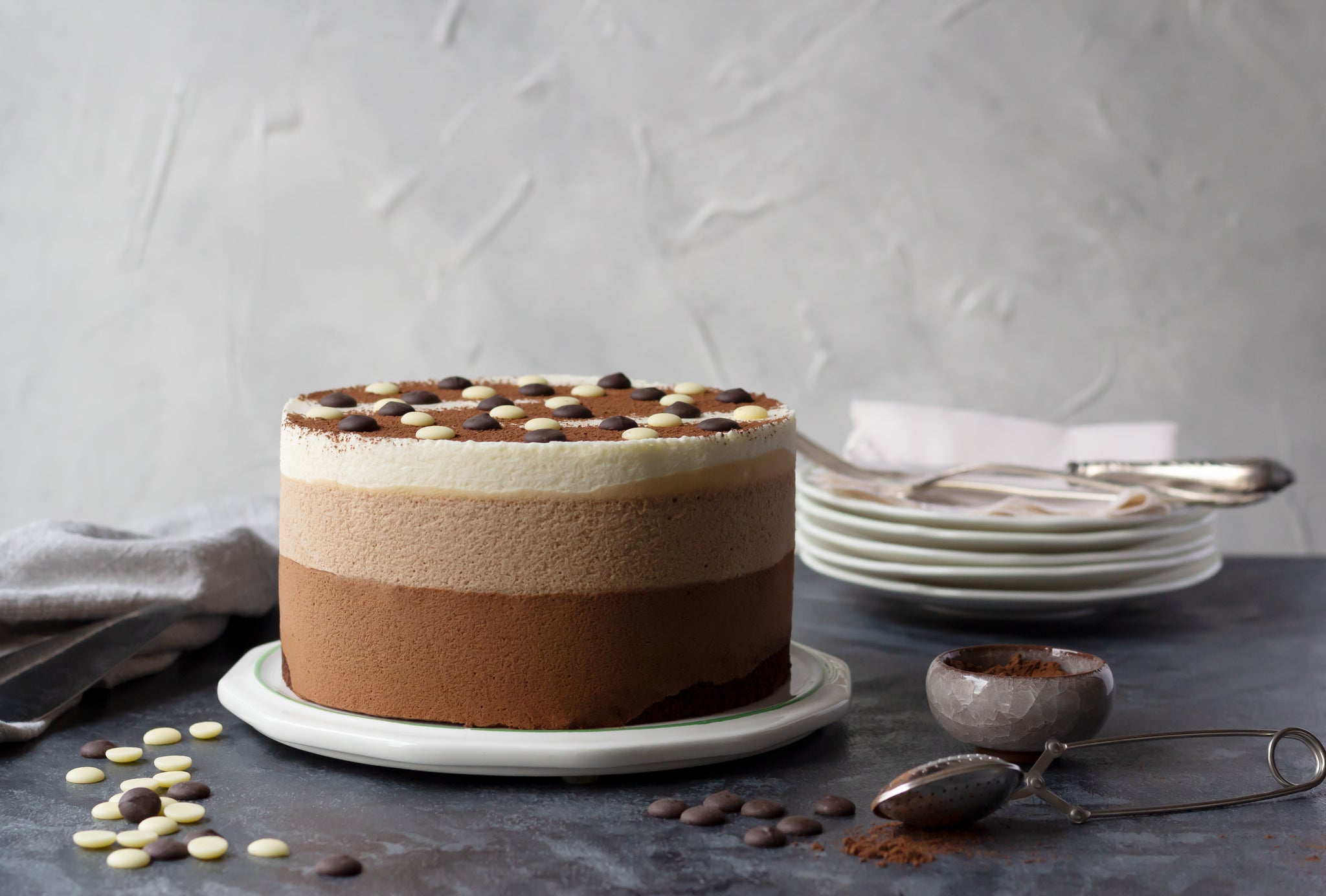 Triple chocolate mousse cake